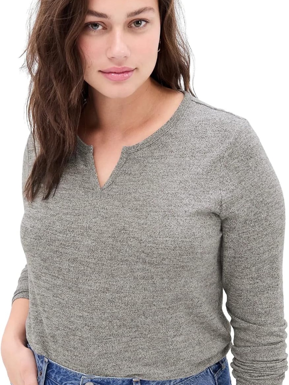 GAP Women's Long Sleeve Cozy Split Neck Top Shirt